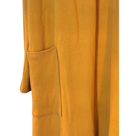 Azules Mustard Yellow Open Front Longline Cardigan Sweater With Pockets - Picture 3 of 9